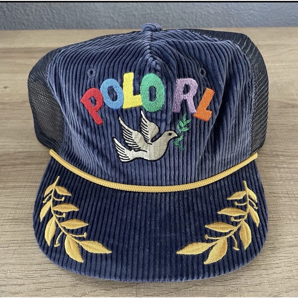 Rare NWT Polo Ralph Lauren Navy Corduroy Peace Love Dove Trucker Hat Cap